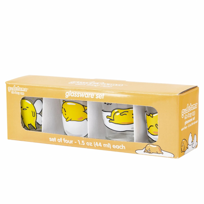 Gudetama Lazy Egg Poses 4 Pack Mini Glass Set, 1.5 Ounces