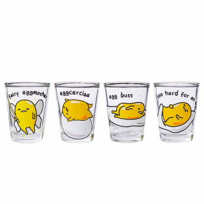 Gudetama Lazy Egg Poses 4 Pack Mini Glass Set, 1.5 Ounces