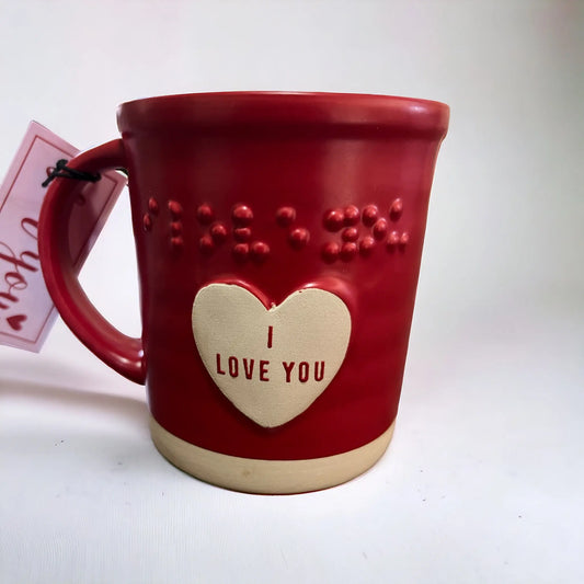 Taza Roja I Love You en braile Fur Friends Finds